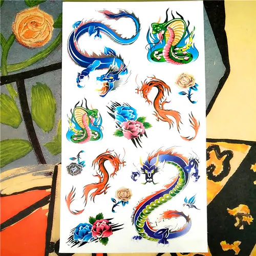 Nu-TATY, красочная змея, дракон, временная татуировка, боди-арт, флеш-тату, наклейка s 17*10 см, водостойкая, поддельная татуировка, стикер для стайлинга автомобиля - Цвет: Бордовый