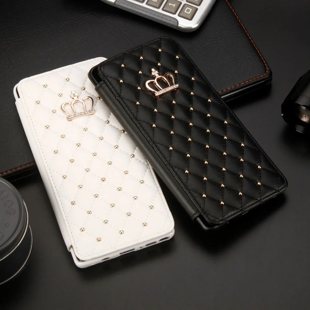 Leather Wallet Flip Cover For Samsung A3 A5 J3 J5 J7 2017 Luxury Crown flash drill Phone Case For Samsung A8 Plus 2018 coque