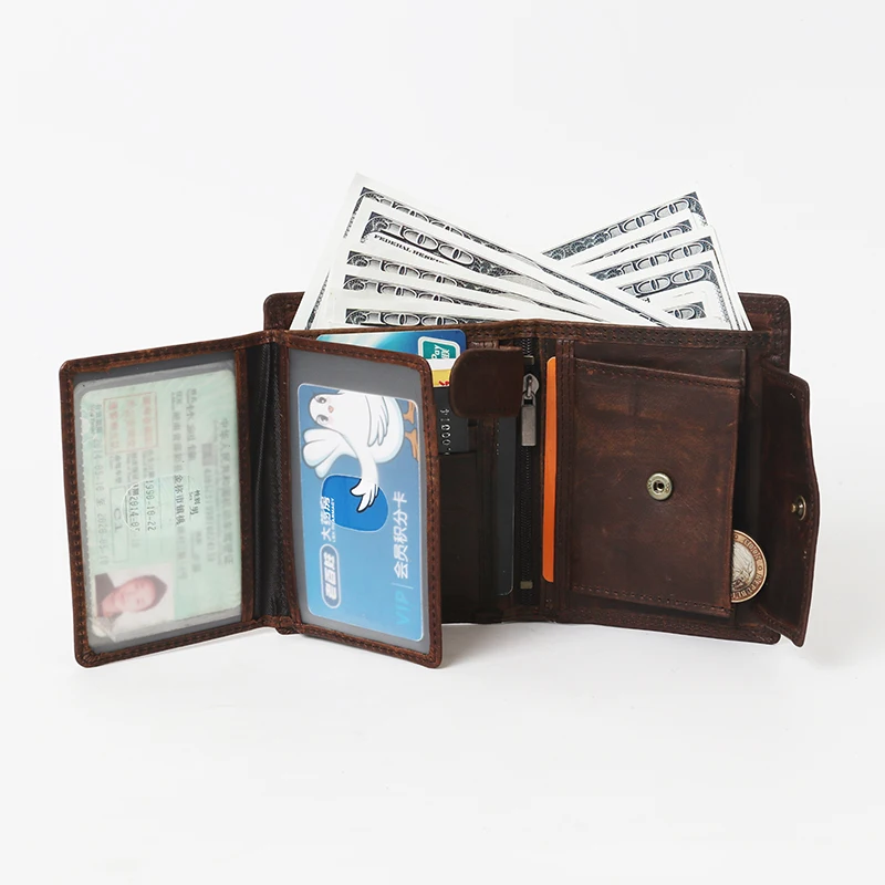 SIMLINE мужской кошелек из натуральной кожи с блокировкой Rfid, мужские винтажные короткие кошельки, кошелек, держатель для карт с карманом на молнии, мужская сумка для монет