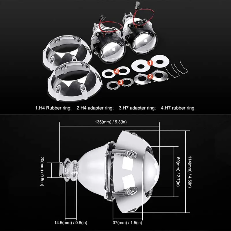 Комплект для модификации автомобильных фар HID Bi xenon 2 5 дюйма адаптер H4 H7 55 Вт