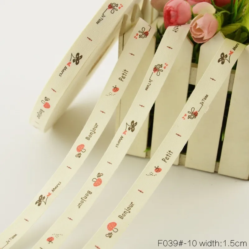 Teramila ткань "Hand made" дизайн печатных хлопчатобумажные ленты с лейблом DIY Швейные изделия ручной работы аксессуары для одежды 1,5 см ширина 2 м/лот - Цвет: 1.5CM Width
