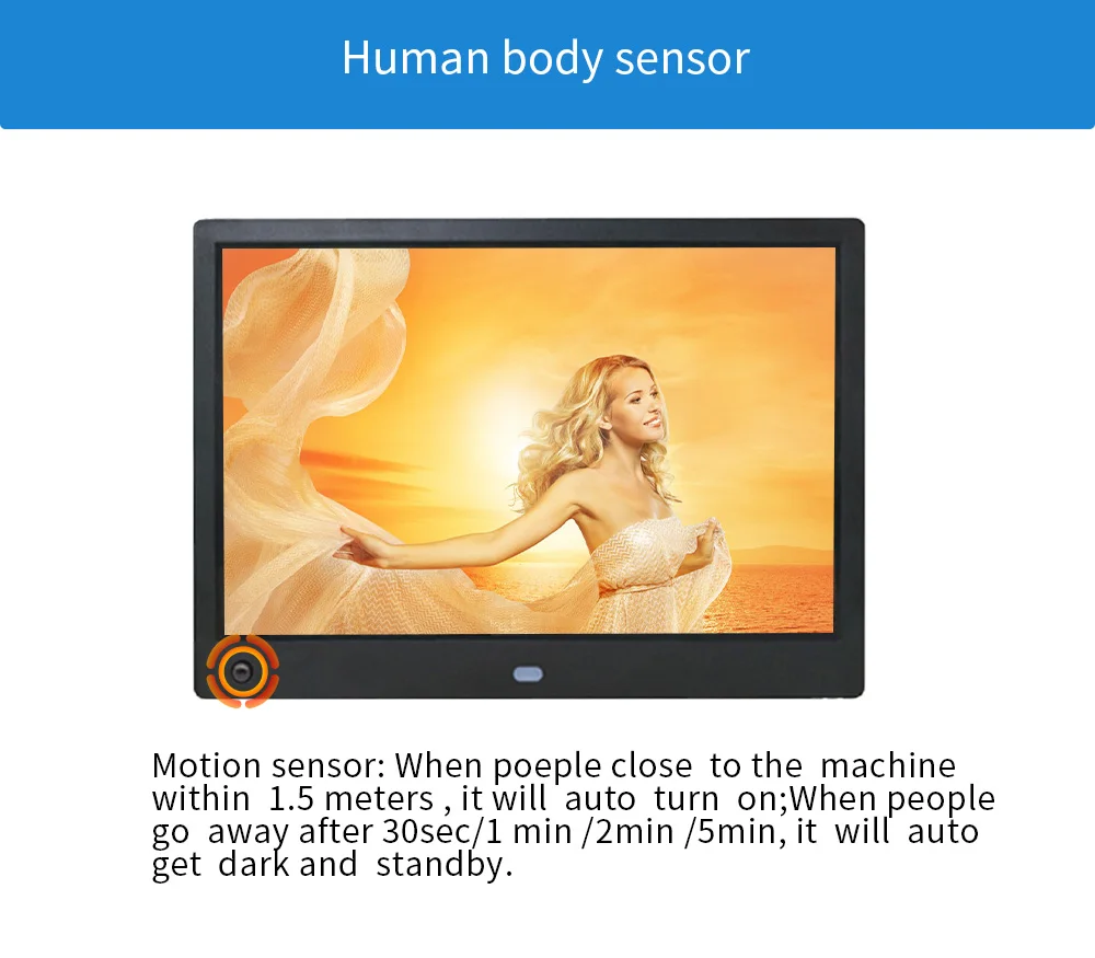 10 inch 10.1 body sensor IPS 178 viewing degree electronic photo frame digital support 1080P SD USB 