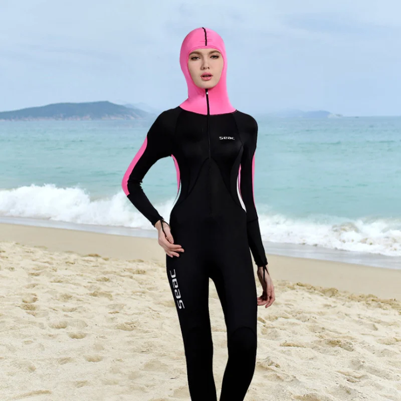 Hisea Women One Piece Diving Suit have Knee Pad Chest pad Wetsuit UV Protection Full Bodysuit with cap Swimsuit for Swimming Sur | Спорт и