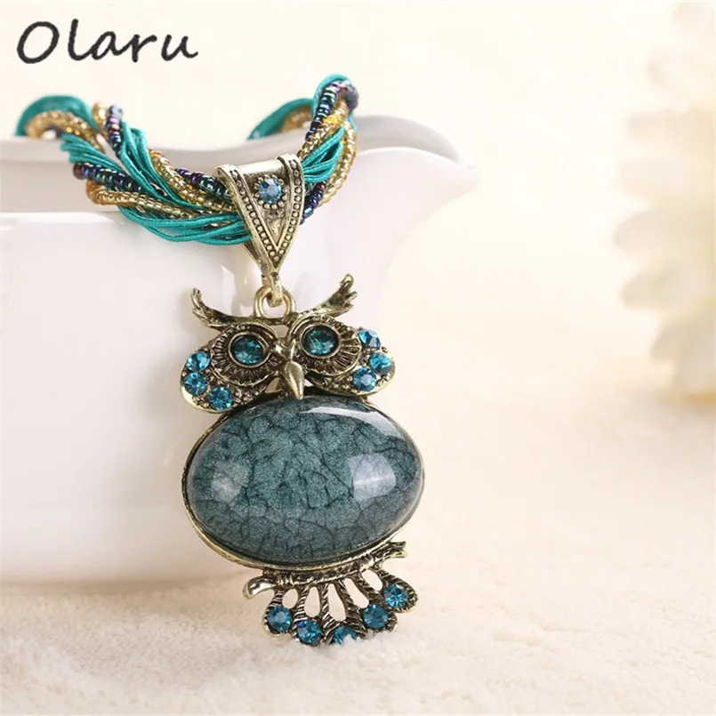 Olaru Vintage Bohemia Owl Pendant Neecklace Ethnic Woman Beads Collar Statement Necklaces New Fashion Jewelry Accessories HOT | Украшения и