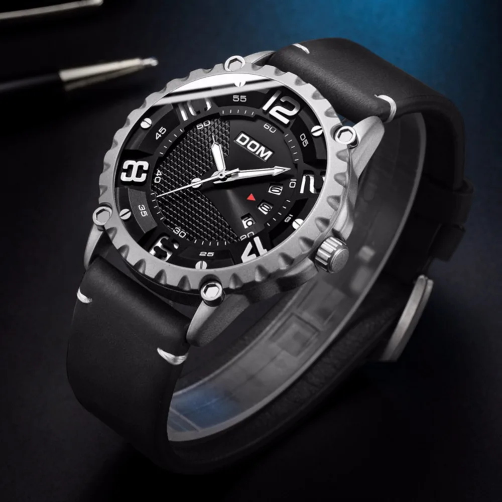 Часы DOM Мужские кварцевые в стиле милитари с кожаным ремешком 2018 1221|Мужские