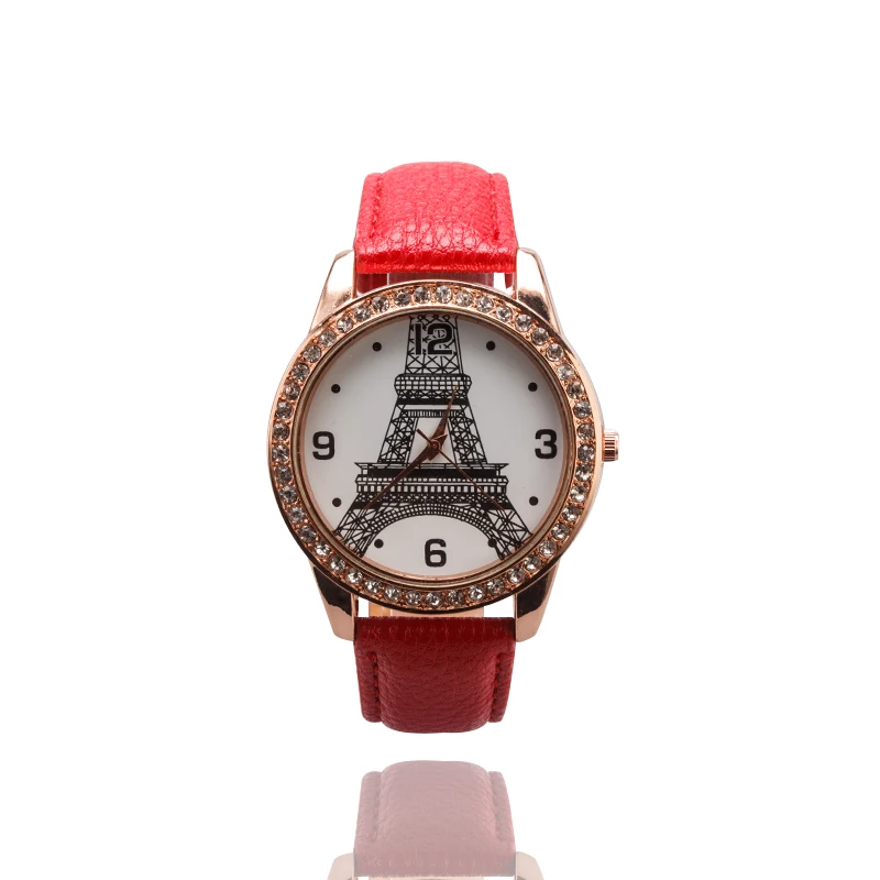 Модные женские туфли Часы повседневные красные Аналоговый Кожаный ремешок башня