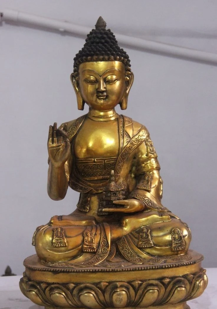 Тибетская бронзовая медная позолоченная башня Sakyamuni Shakyamuni тафагата статуя бога