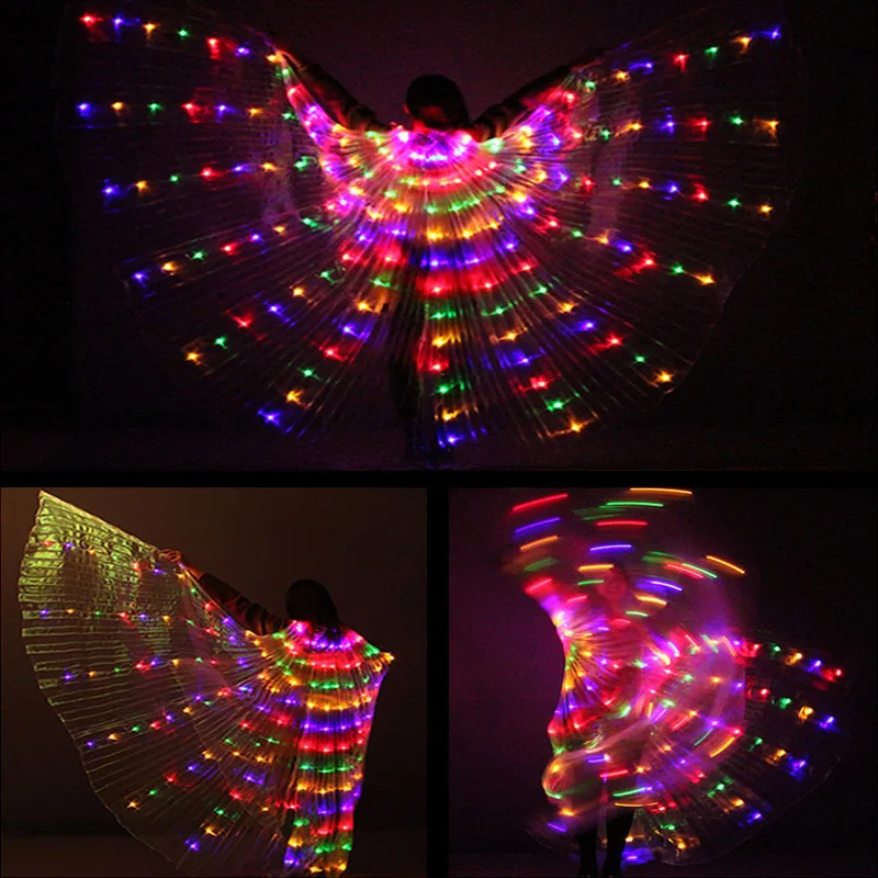 

2019 Belly Dancing LED Isis Wings Colorful Popular Stage Performance Props Wings Props With Telescopic Stick Best party gifts