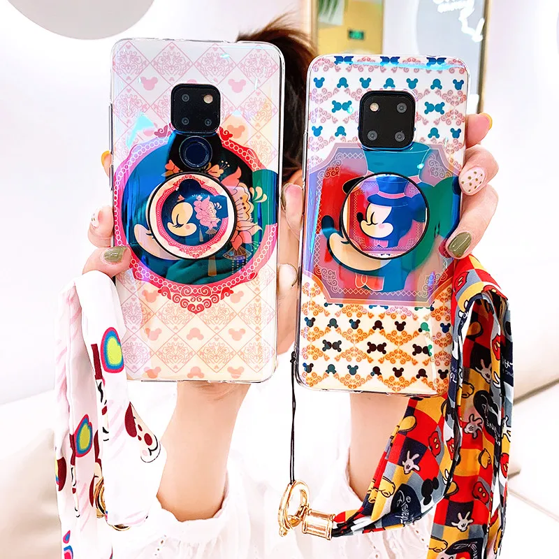 Для huawei p20 p30 Ретро Мик мягкий чехол для huawei mate20 pro nova4 милый мультяшный чехол+ подставка+ длинный ремень