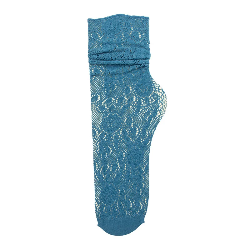 blue HUI GUAN модные летние сексуальные дышащие женские кружевные носки открытые средние Носки женские мягкие тонкие отличительные модные женские носки - Цвет: blue