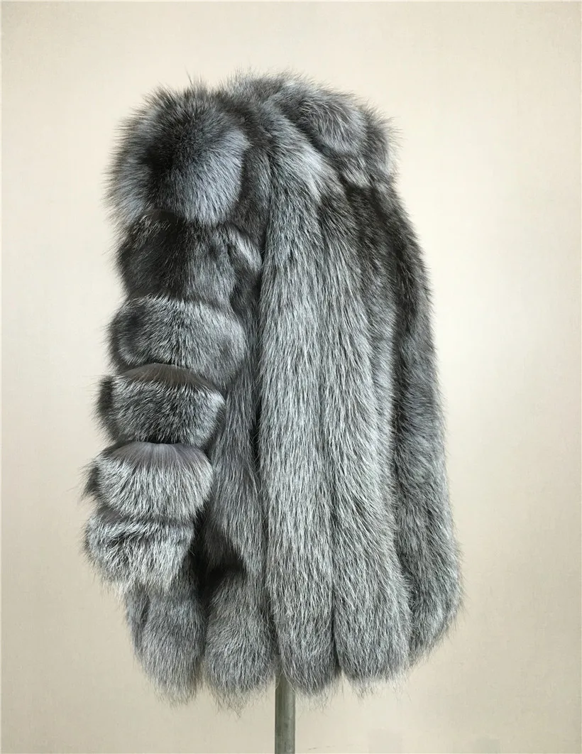 LIYAFUR стенд пальто с воротником из натуральной Silver Fox Мех животных длинные зимние теплые пальто куртка для женщин роскошн