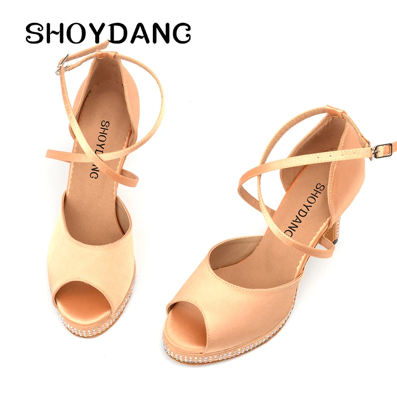 SHOYDANC Dance Shoes Women Latin Apricot/Black Rhinestone Platform Wedding Patry Ballroom | Спорт и развлечения