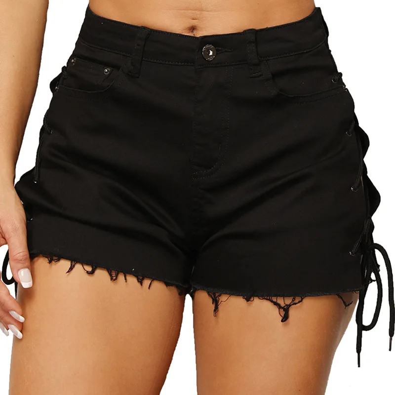 Hot Straight Women's Shorts Euramerica Nightclub Sexy Cross Eyelet Strap Denim Lady knickers Casual shorts | Женская одежда