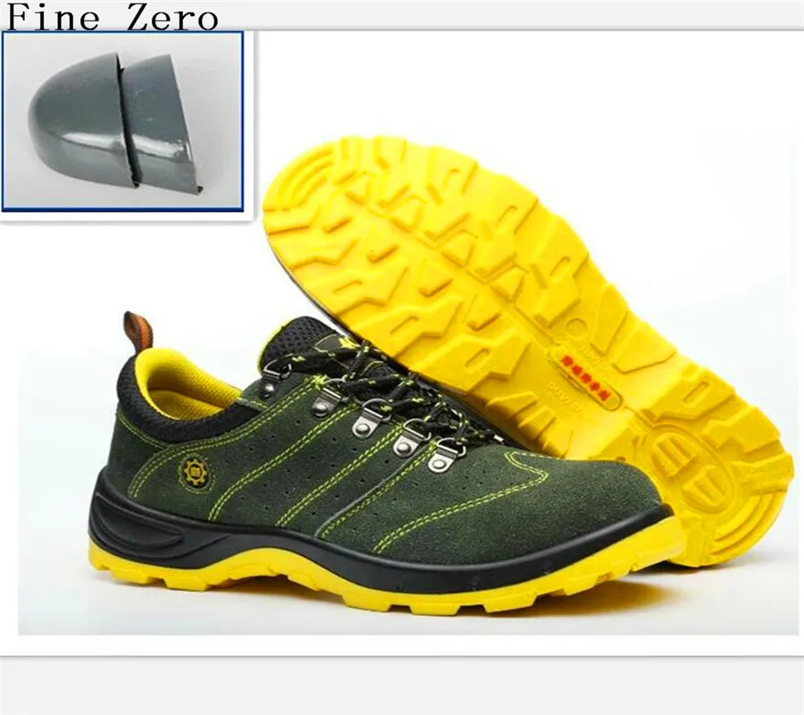 

Fine Zero Men Anti-elactric Suede Steel Toe Cap Work Safety Shoes Breathable Oxfords Boots Puncture Proof Protective Footwear