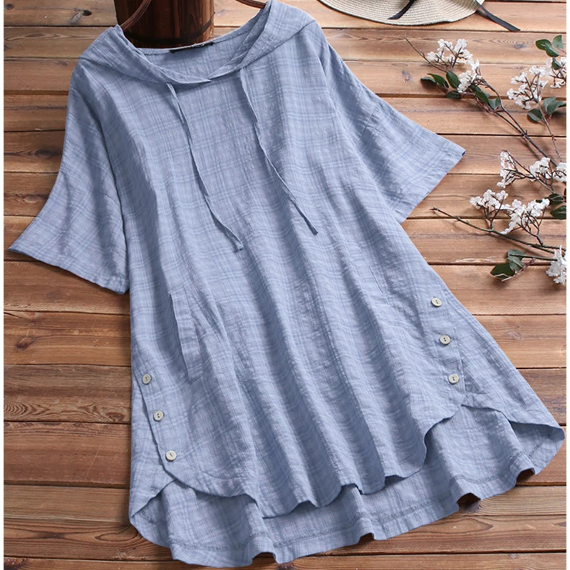 Light Blue Plegie Новая модная женская футболка с капюшоном белого, черного, синего цвета размера плюс, летняя женская футболка с коротким рукавом, топы с карманами - Цвет: Light Blue