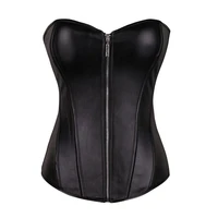 black faux leather corset top steam punk style shapewear plus size boned gothic overbust corselet women outwear zipper bustier