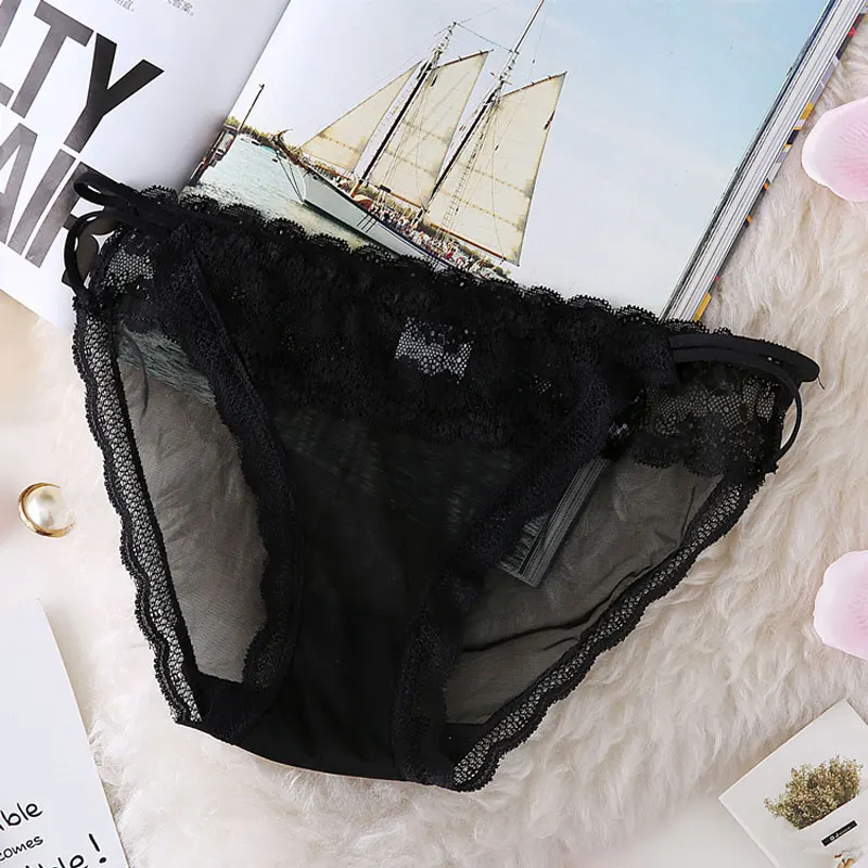 BLACK SP& CITY, милое нижнее белье для девушек, женские модные кружевные трусики, сексуальные стринги, сексуальные прозрачные открытые трусики, однотонное дамское белье - Цвет: BLACK