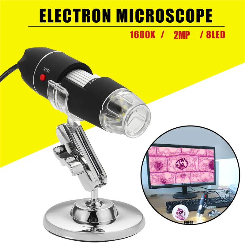 8LED 1600x USB 2MP цифровой микроскоп электронный объектив зум-светильник биологическая Лупа эндоскоп камера видео стенд