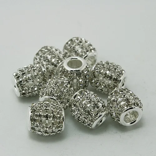 

50pcs/lot Silver 12X13mm Oval Shape Big Hole Rhinestone Beads fit European Bracelet