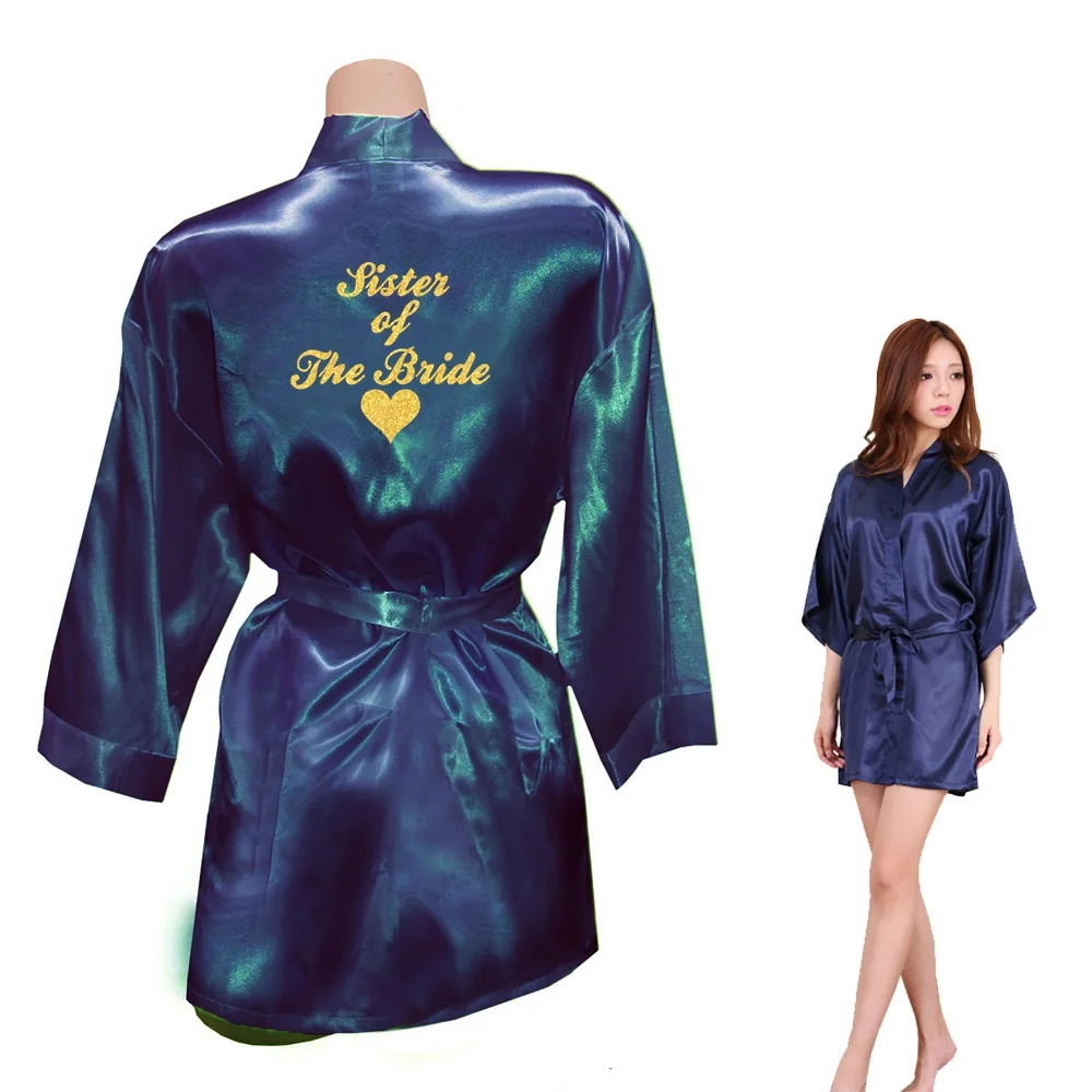 17 Navy Gold DongKing/свадебные платья для вечеринок для сестры невесты с золотым блестящим принтом в виде сердца, кимоно, атласный Свадебный Халат - Цвет: 17 Navy Gold