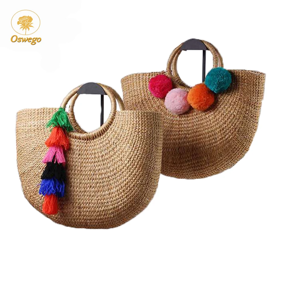 Oswego Straw Handbag High Quality Hand Made Rattan Beach Bag Tote Bucket 2019 New Summer Bags With Ribbon Women | Багаж и сумки