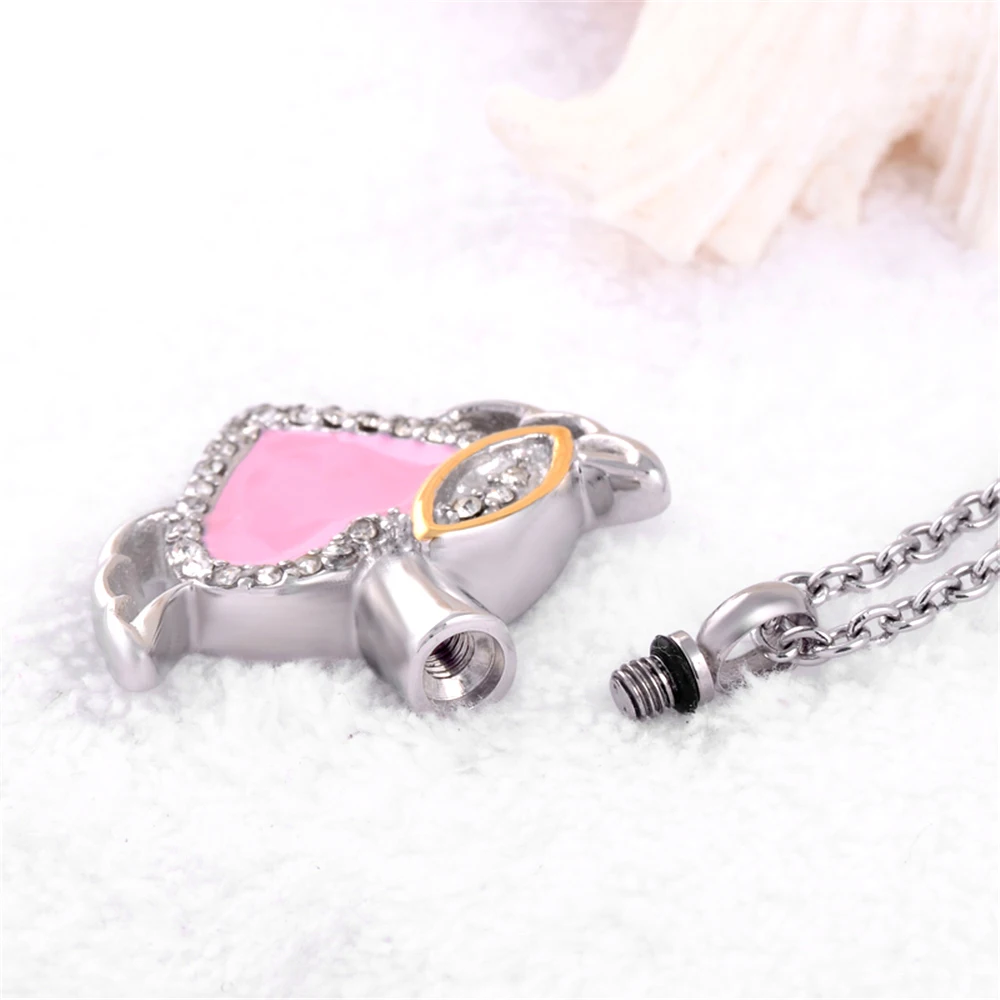 

Милые розовые крылья Ангела сердце для хранения пепла на память ювелирные изделия нержавеющая сталь урна ожерелье Кремация медальон