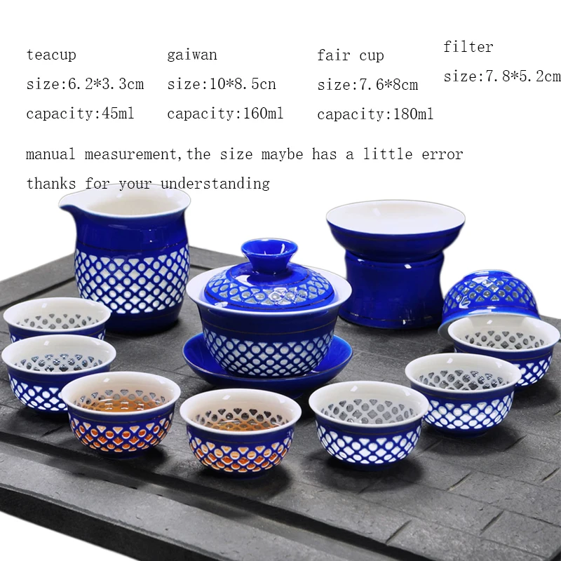 Вафельная полые Чай набор посуды белого и голубого цвета с горшок чашки ярмарка