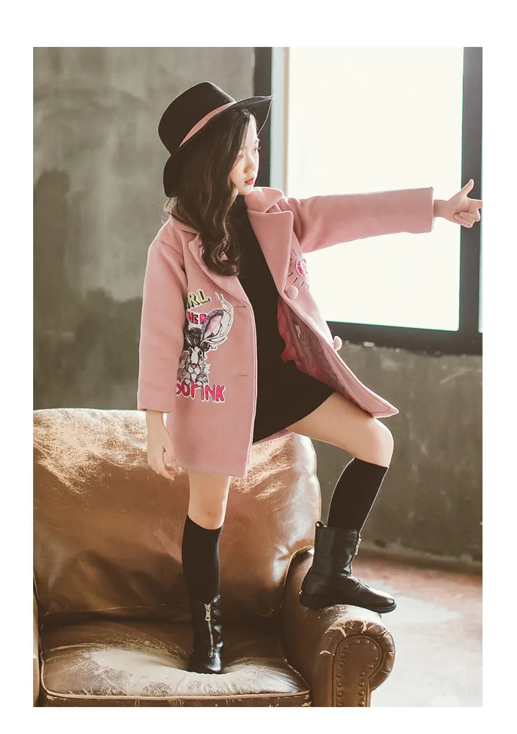 Puckcovi/шерстяное пальто для девочек; Ropa nina invierno; зимнее пальто с искусственным мехом; модное Короткое шерстяное пальто; длинное пальто из полиэстера