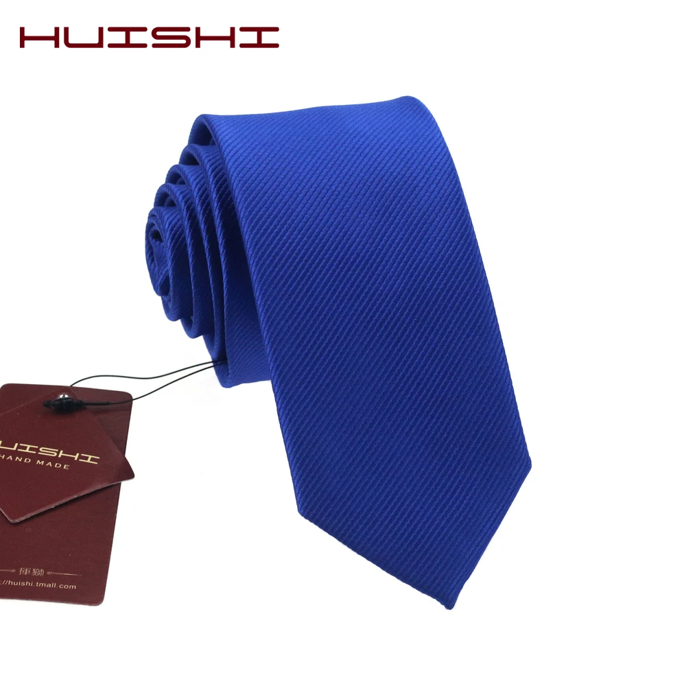 Мужской галстук из микрофибры HUISHI тонкий однотонный синий ширина 6 см 2019|Мужские