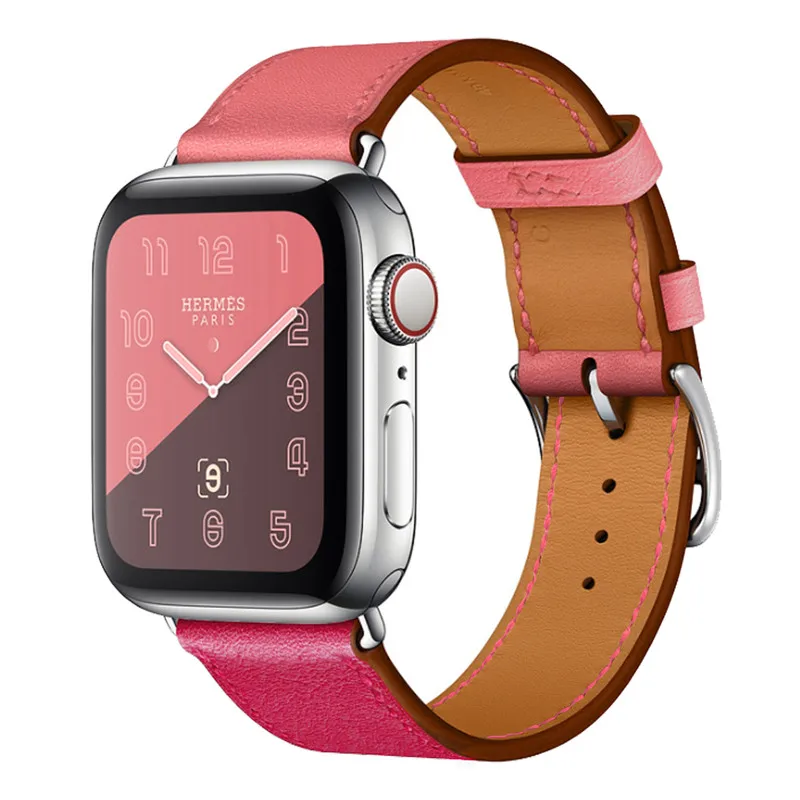 Контрастный цвет спортивный кожаный ремешок 40 44 мм для Hermes Apple Watch 3 ремешок 38 мм 42 мм дышащий браслет ремешок для iWatch 4 3 2 1 - Цвет ремешка: Red Rose