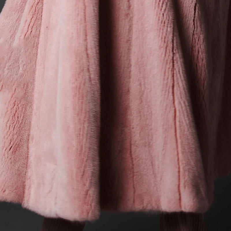LVCHI Women tunic Elegant Genuine Leather Outerwear Winter Thick Warm Fashion Maxi Fur Pink X-Long Custom Mink Fur Coats