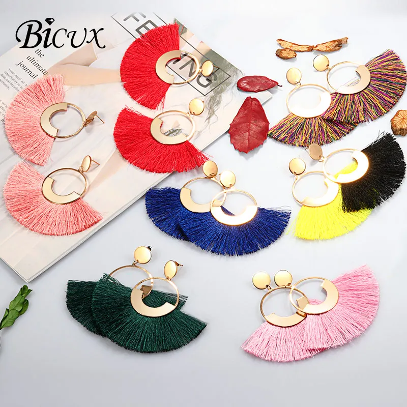 BICUX женские серьги с кисточками модные эффектные Za 2019 Boho большой золотой помпон