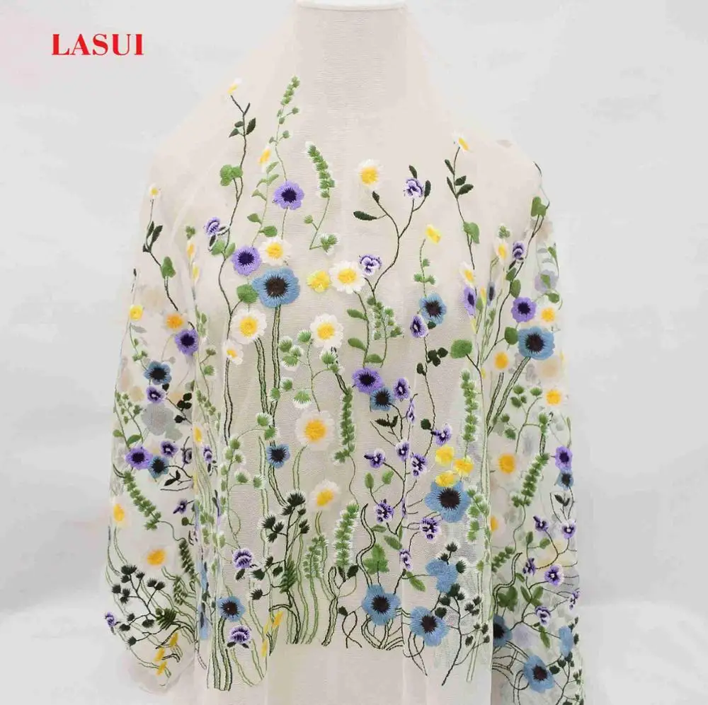 Top quality fabrics LASUI, 2 ярда/1 лот, Цветочная вышивка, сетчатая ткань, разноцветная, ширина 150 см, дышащая, для рукоделия, аксессуары ручной работы, dressQ011 - Цвет: Top quality fabrics