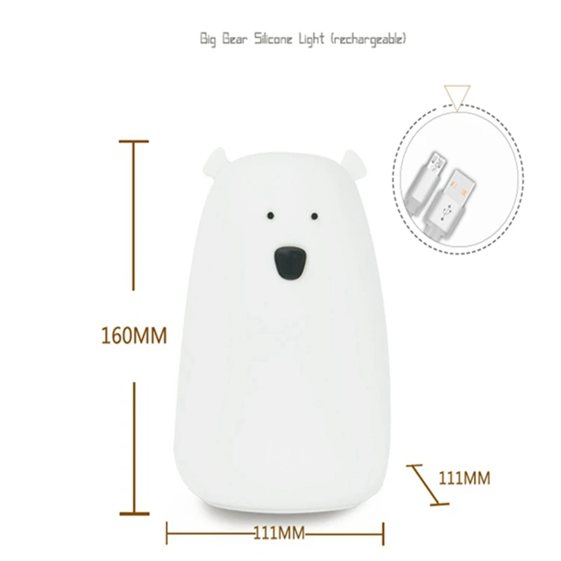 СВЕТОДИОДНЫЙ Ночник из мягкого силикона с милым медведем цветной сменный