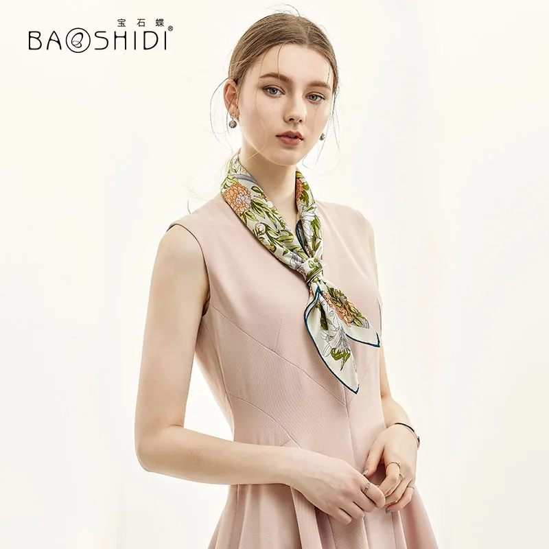 [BAOSHIDI] модные шарфы для шеи, шелковый шарф для женщин, женский весенний платок из чистого шелка, ручная работа, шарф с ручным принтом