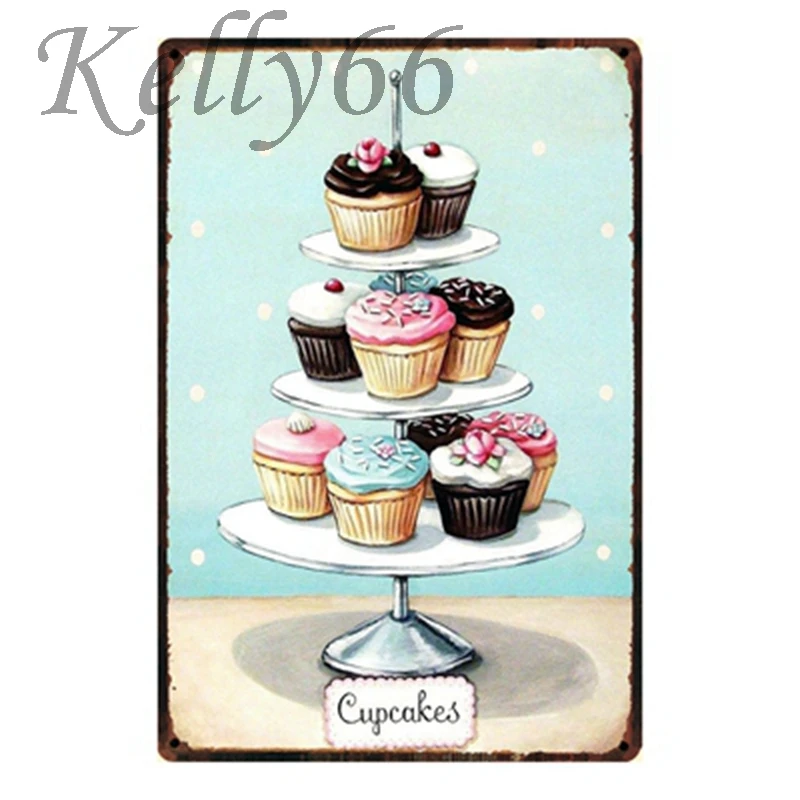 

[ Kelly66 ] CUPCAKES Metal Tin Sign Tin Poster Home Decor Bar Antique Wall Art Painting 20*30 CM Size y-1345