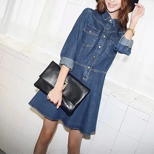 Top Design Women Denim Dress Long 