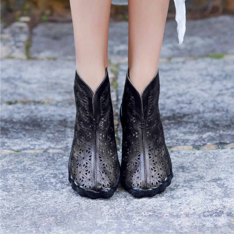 Женские кожаные туфли ручной работы босоножки на плоской подошве с перфорацией