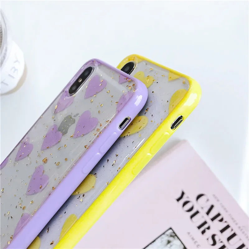 LEMONCOVER Transparent Gold foil Phone Case For iPhone X XS XR MAX 6 6S 7 8 Plus Cases Luxury Love Heart Back Cover Fundas |