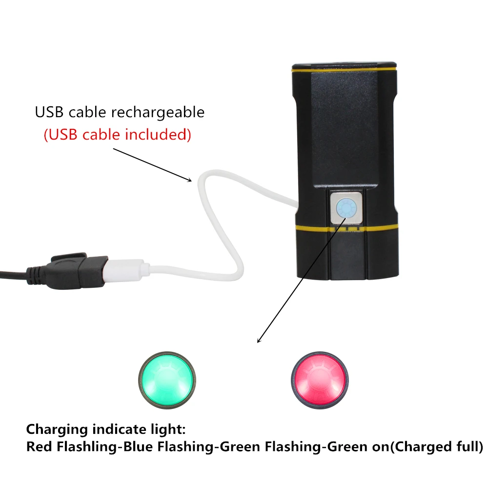Светодиодный фонарик с зарядкой через USB велосипедный фонарь 2x для переднего