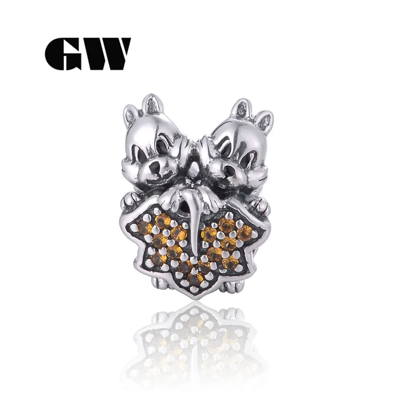GW 925 стерлингового серебра Белка Шарм браслет проложить Cz бусины и Diy ювелирных