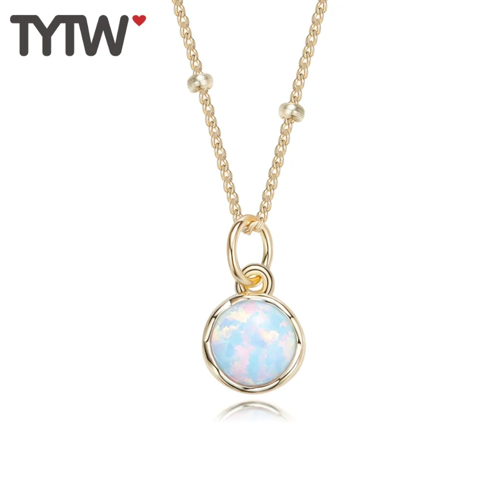 TYTW women opal charm Drop Shipping 925 Sterling Silver necklace Elegant Round necklaces pendant for jewelry gifts | Украшения и