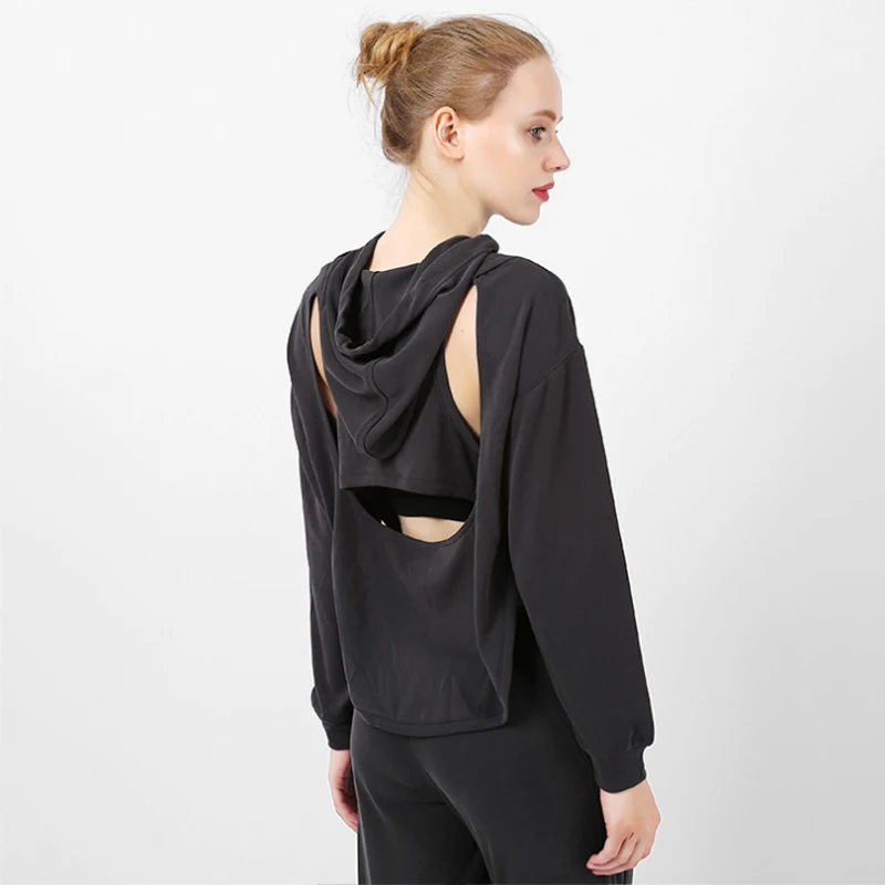 

Spring, autumn and winter new loose sports long sleeves women's hooded yoga clothes suit tops wear running fitness wear blouse