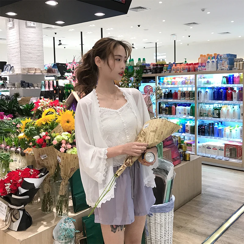 MLXSLKY летний кардиган шифоновая рубашка женская тонкая шаль пальто