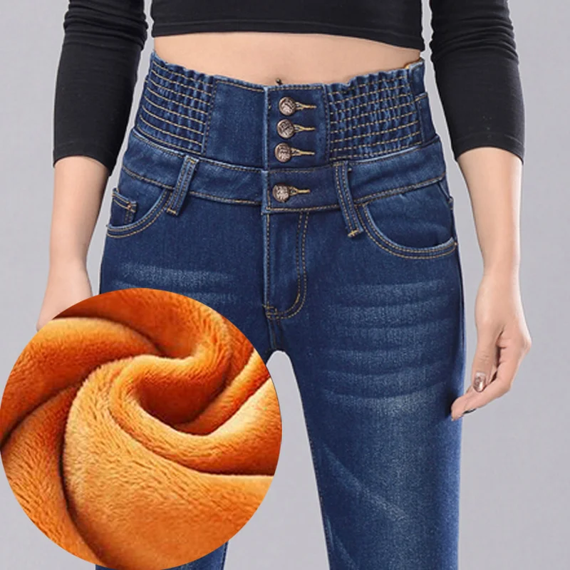 

Warm Jeans Women Winter Denim Pants 2022 Female Women Jeans clothes Mom Black Winter Jean Femme Stretch Denim Warm Pants