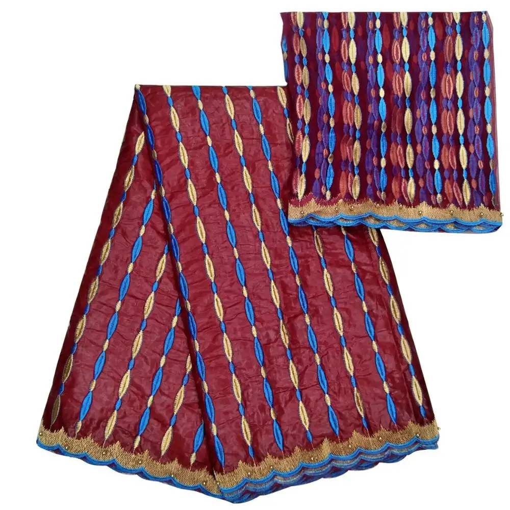 African royal blue bazin riche getzner 5 yards and tulle lace 2 purple orange african fabric high quality for dress | Дом и сад