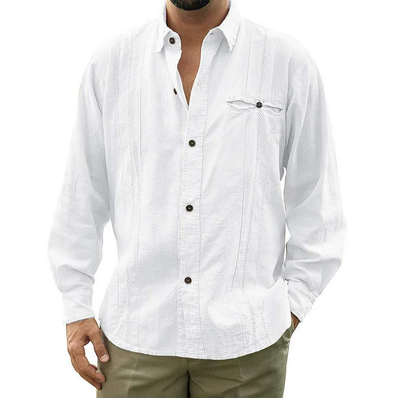 Disputent 2019 мужские свободные кубинские Camp Guayabera льняные однотонные рубашки с