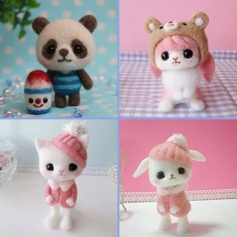 Non-Finished Creative Lol Animal Panda catToy Doll Wool Felt Poked Kitting Non-Finished Easy DIY Handcarft Wool Felting Material