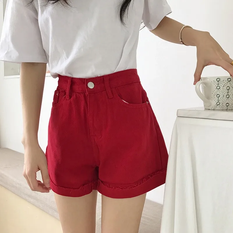 PLAMTEE одноцветное Цвет красный свернувшись Джинсовые шорты для Для женщин Мода 2018