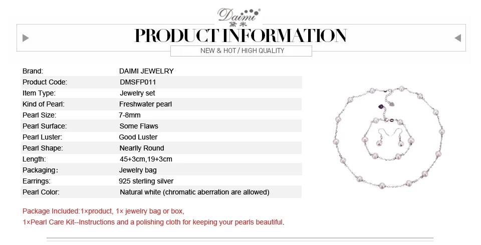 DAIMI. Первым 100 покупателям браслет и серьги в ПОДАРОК -БЕСПЛАТНО. 7.5-8мм жемчуг. 100%